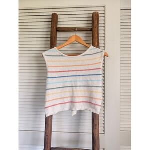 American Eagle Knit Sweater Vest Womens M White Rainbow Excellent Tie Back Crop